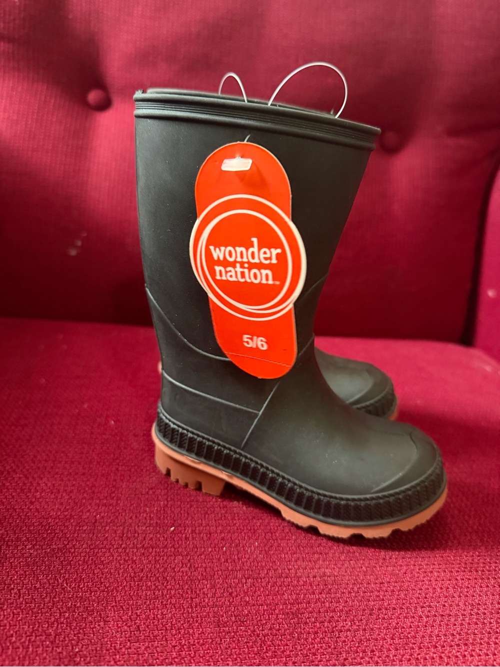 wonder nation Black Rain Boots with Brown Tread - Kids